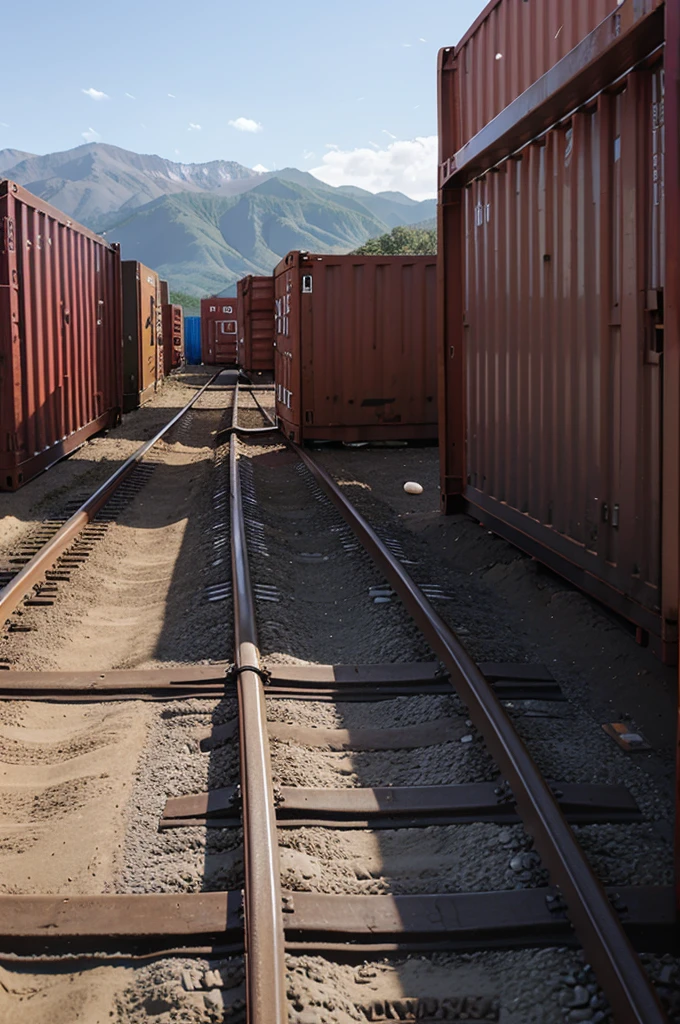 photo of containers on the right side and track on the left side