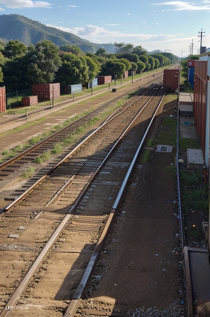 photo of containers on the right side and track on the left side