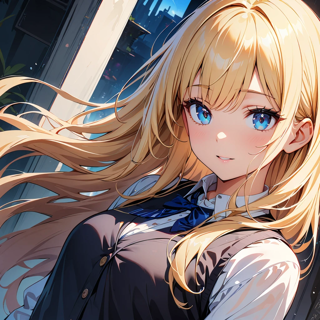 masterpiece, Highest quality, Super detailed, figure, Beautiful details, Depth of written boundary, Dynamic Angle, 8k wallpaper, Portraiture, Best light and shadow quality, 4K, 8k, CG, The finer details, Blurred Background, Upper Body, Contemporary, dress, blonde, Long Hair, Beautiful Eyes, Beautiful splashes