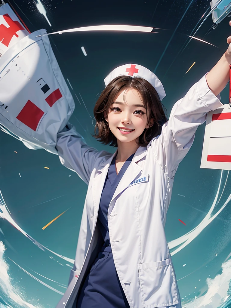 Make a nurse cartoon character standing smiling and posing for a poster