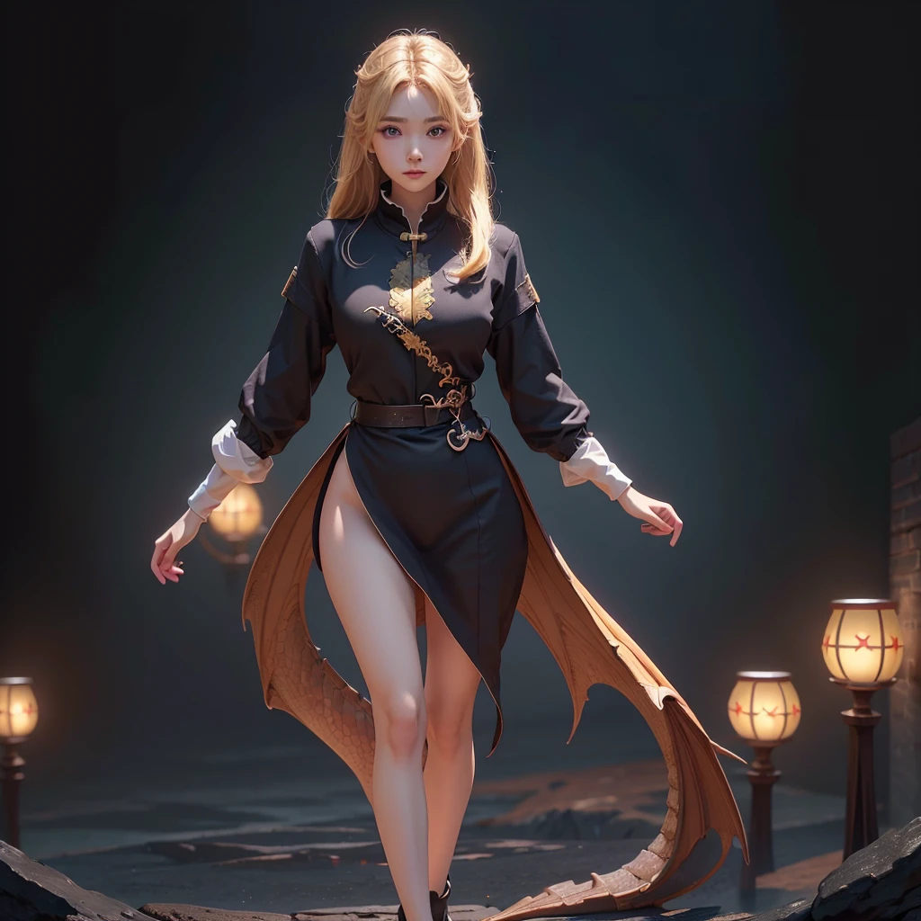 Polychrome,, night, dark, blonde, Show Viewer, In-person audience, Limited Edition Palette, Dragon Background, Shine,(Highly detailed CG Unity 8k wallpaper),(masterpiece), (Highest quality), (Vaporwave Style), (Super detailed), (Best illustrations),(Best Shadow),Perfect lighting , Perfect Anatomy , Vibrant colors、