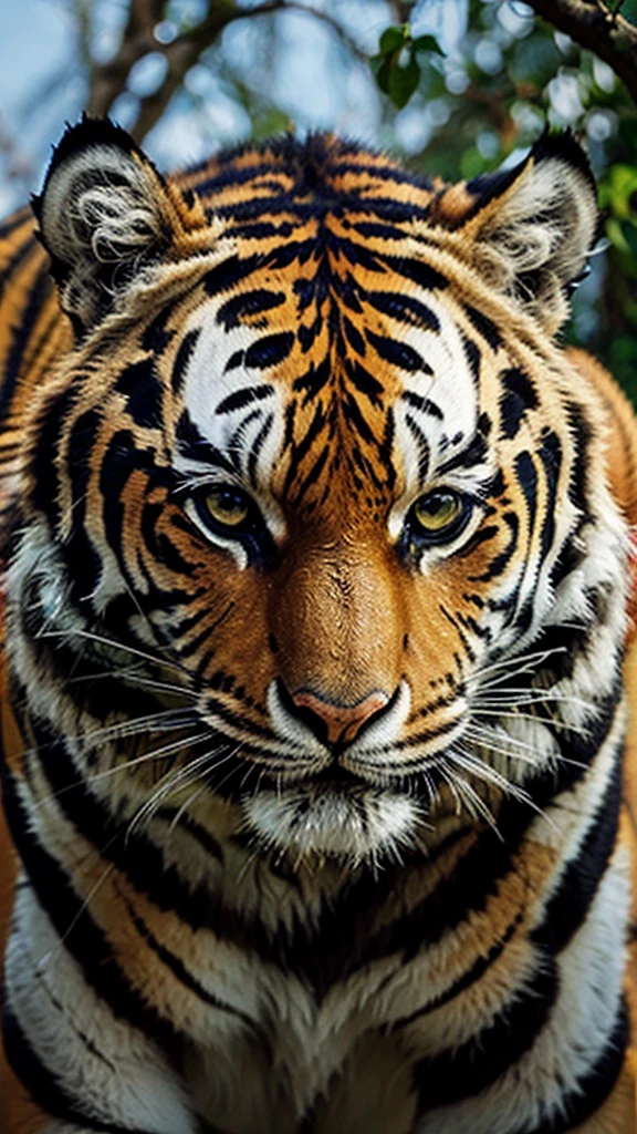 a tiger with serious face, front look, painting art