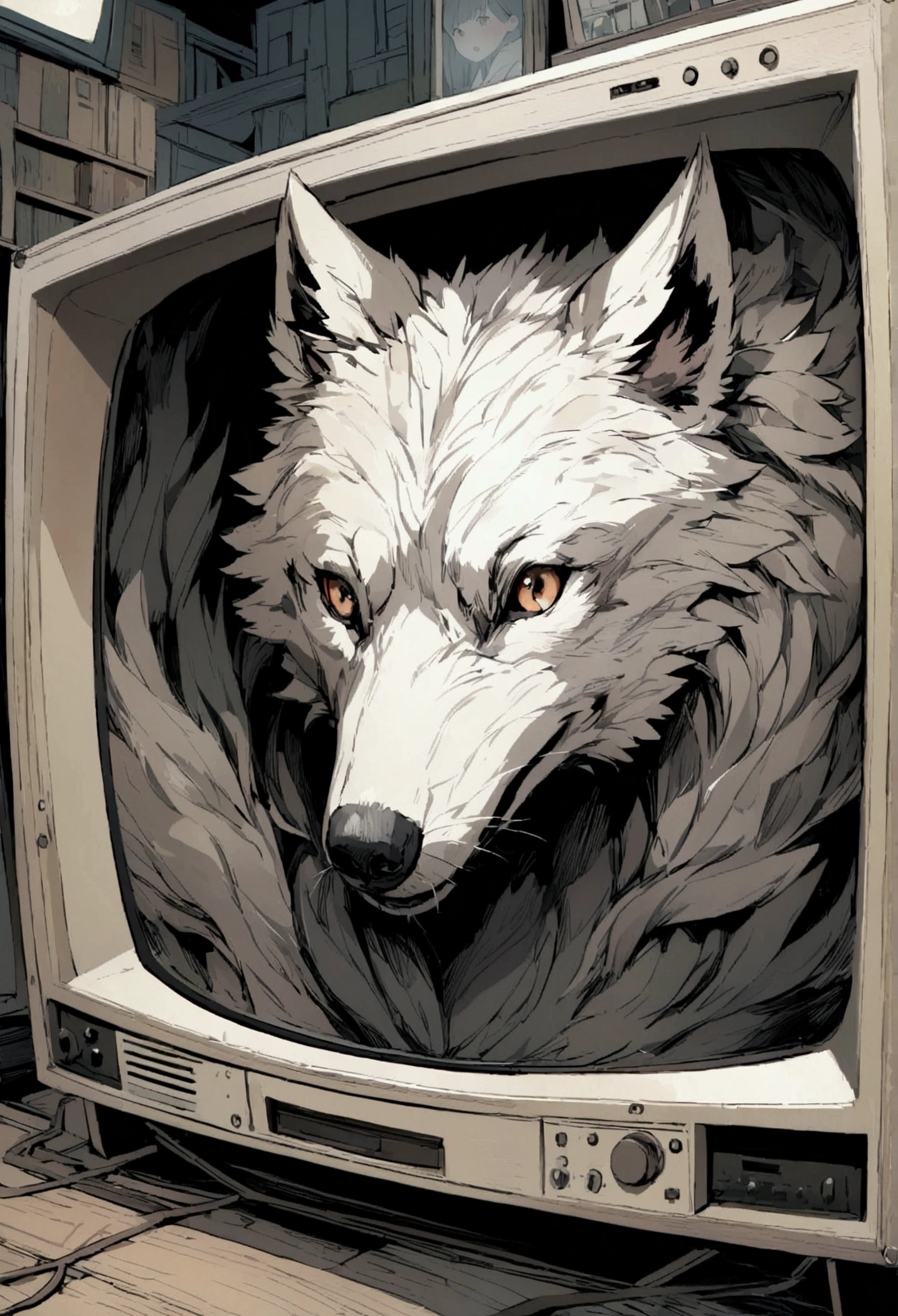 a wolf presenting news on television