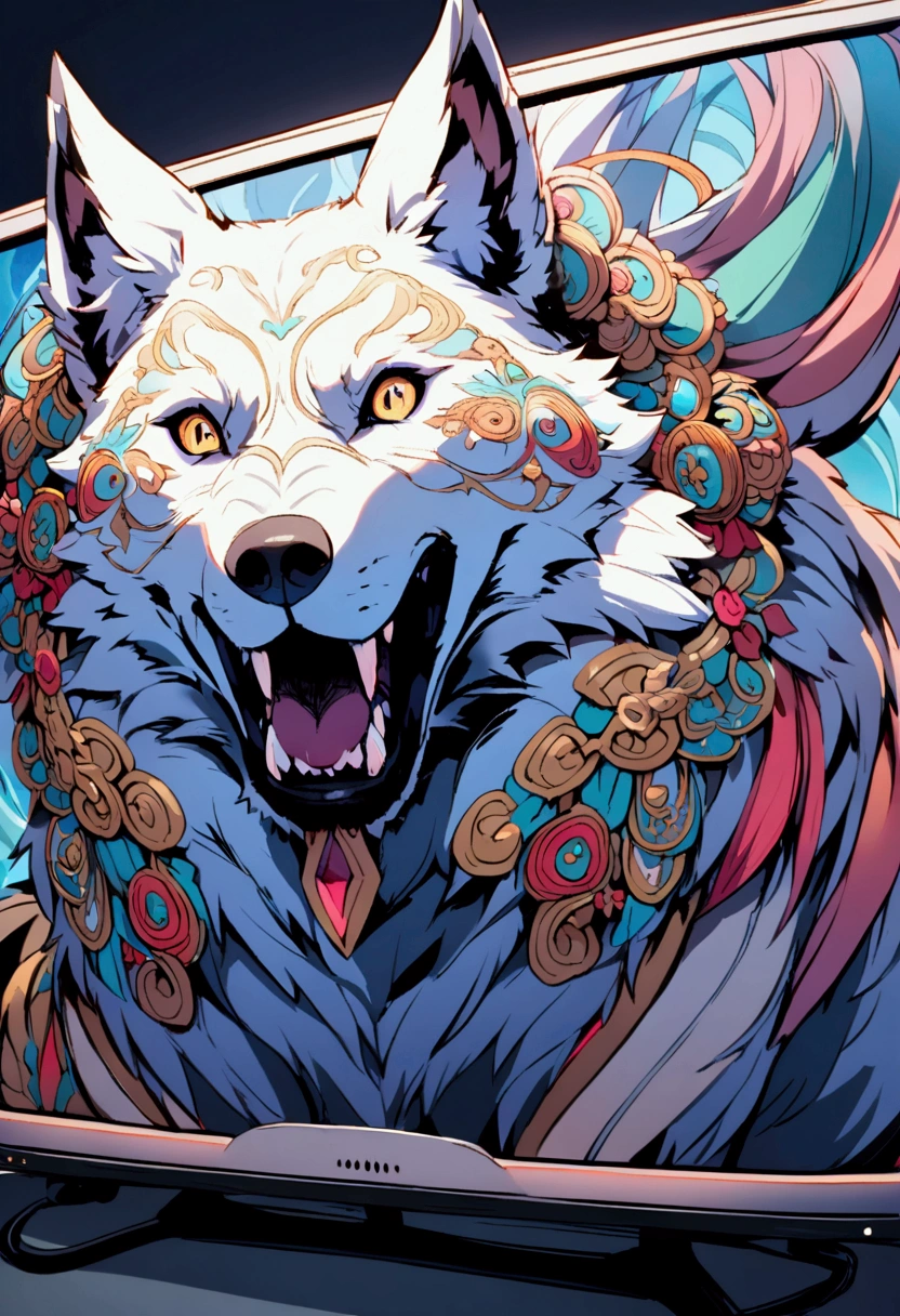 a wolf presenting news on television