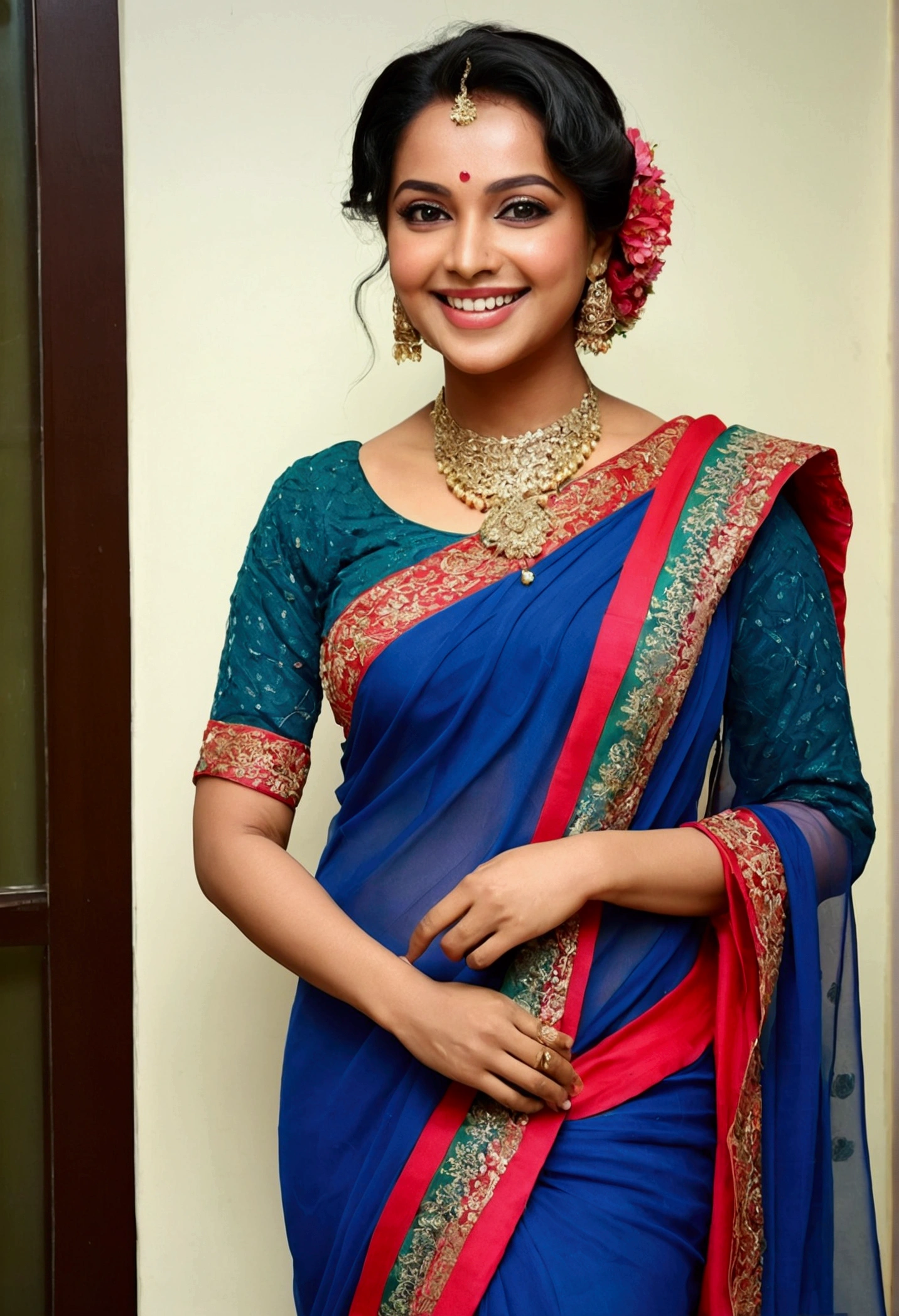 Bangladeshi actress Assalamu Alaikum smiles in Saree、whole body
