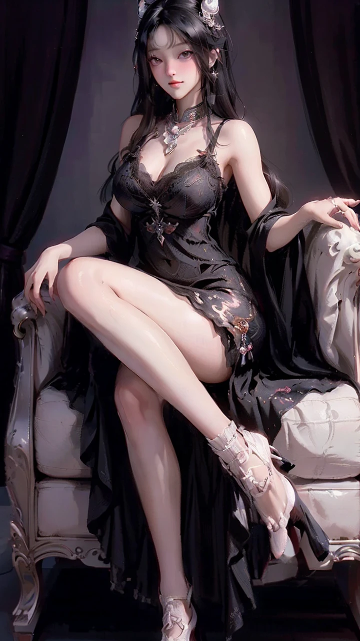 (masterpiece), (best quality), (ultra detailed),(illustration), (1girl),looking at viewer, (interview),beautiful detailed eyes, delicate beautiful face, Floating,(high saturation),(shining), breast, yaohu,Dharma ball, fox ear, fox girl, crossed legs, thigh