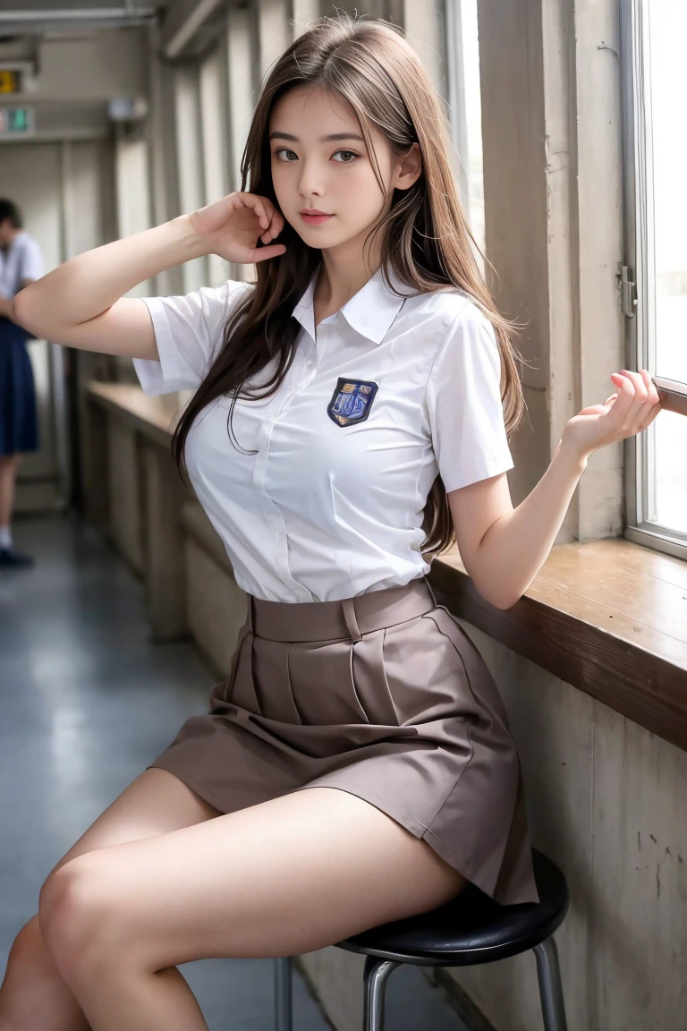 deux femmes ensemble de 18 ans sexy et mince , short sleeve uniform de sport, salle de classe, se touche,position sey,sensuel