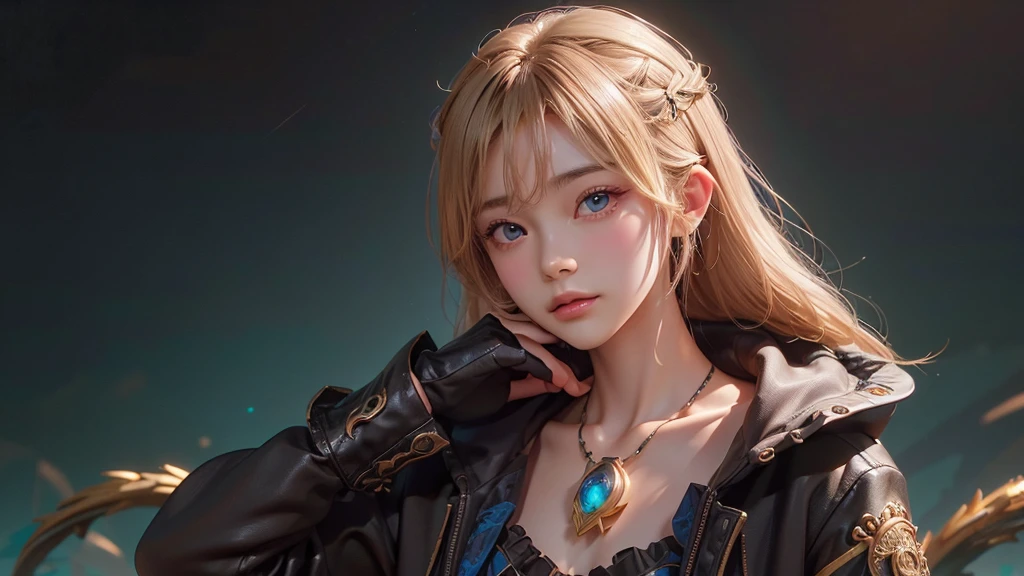 Polychrome,, night, dark, blonde, Show Viewer, In-person audience, Limited Edition Palette, Dragon Background, Shine,(Highly detailed CG Unity 8k wallpaper),(masterpiece), (Highest quality), (Vaporwave Style), (Super detailed), (Best illustrations),(Best Shadow),Perfect lighting , Perfect Anatomy , Vibrant colors、