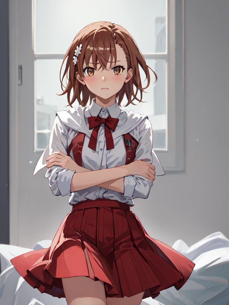 (safe:1.10), best quality, masterpiece, highres, solo, (misaka_mikoto_bluearchive:1.10), crossed arms, cowboy shot, looking at viewer, 41 