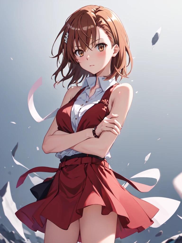 (safe:1.10), best quality, masterpiece, highres, solo, (misaka_mikoto_bluearchive:1.10), crossed arms, cowboy shot, looking at viewer, 41 