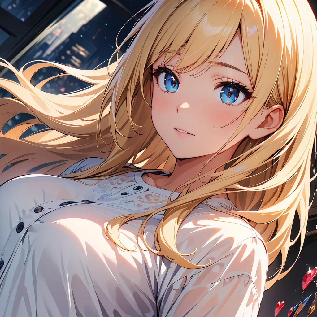 masterpiece, Highest quality, Super detailed, figure, Beautiful details, Depth of written boundary, Dynamic Angle, 8k wallpaper, Portraiture, Best light and shadow quality, 4K, 8k, CG, The finer details, Blurred Background, Upper Body, Contemporary, dress, blonde, Long Hair, Beautiful Eyes, Beautiful splashes,Broken Heart