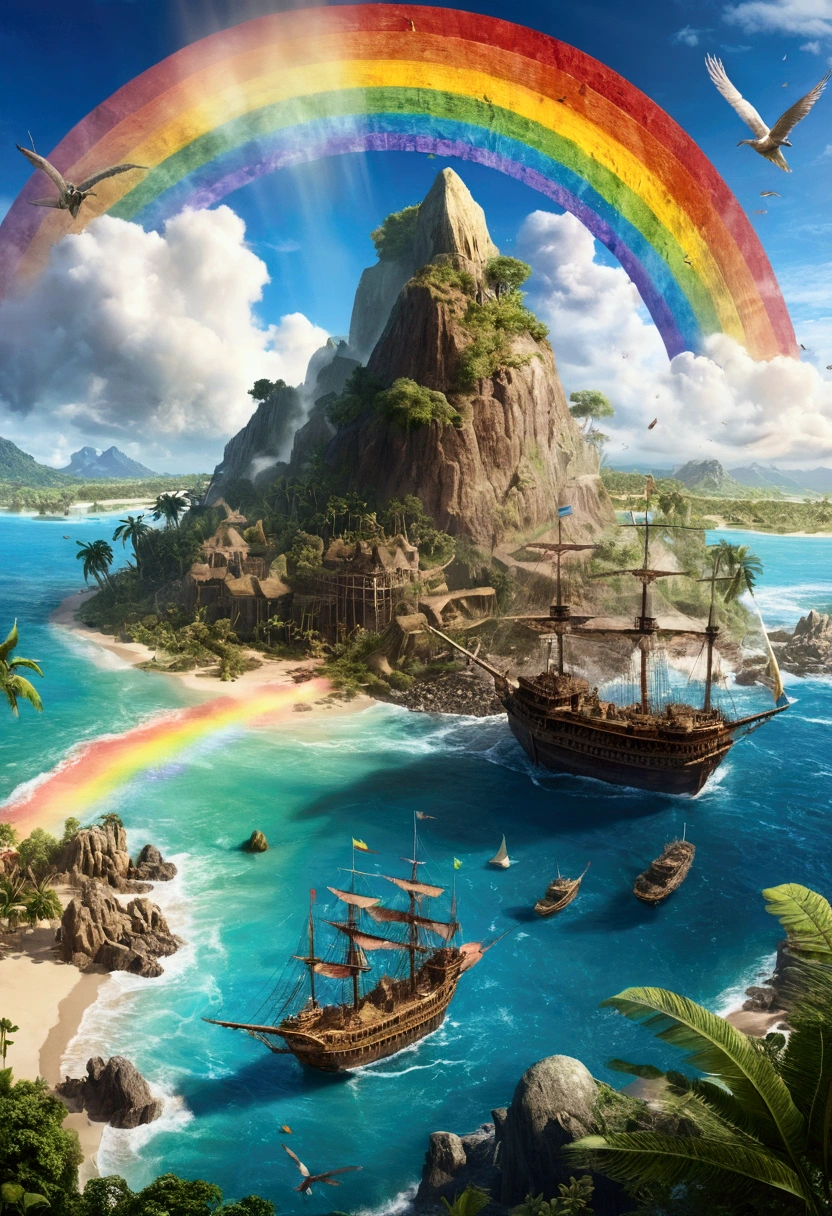ark,Treasure Island,rainbow,Spectacular views,Wild,High-definition, detailed depiction,8k.