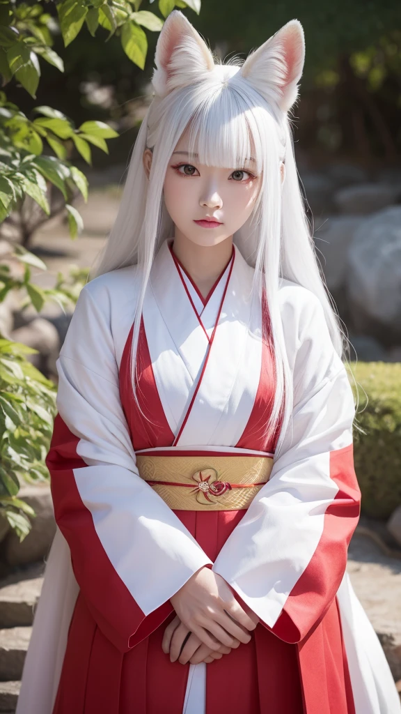 White Demon Fox、Nine-tailed Fox、Japanese women、kimono、Fair skin、Red lines on face、8K、I have long hair