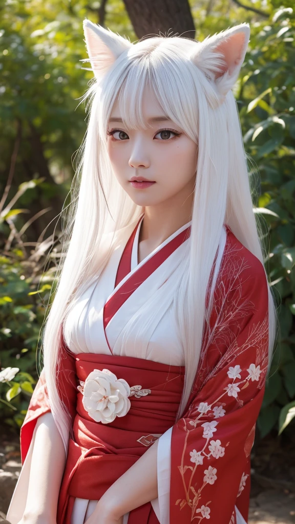 White Demon Fox、Nine-tailed Fox、Japanese women、kimono、Fair skin、Red lines on face、8K、I have long hair