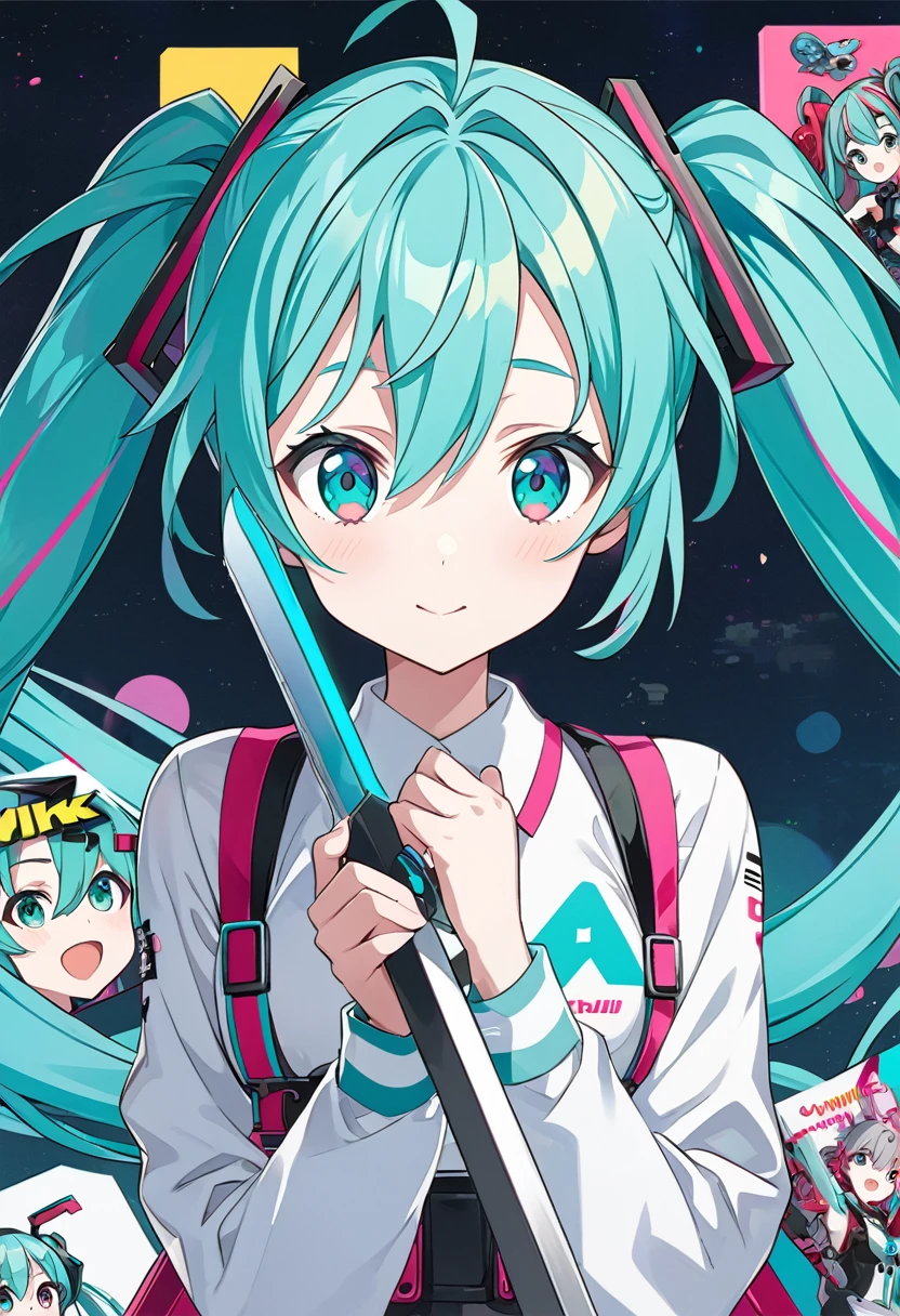 Anime girl with long blue hair and a white shirt holding a sword, Mikudayo, hatsune miku, Cute art style in anime, Android Heroine, Official character art, Portrait of hatsune miku, friend, Cyan Hair Anime Girl, Best Anime 4K Konachan Wallpaper, !!Full body portrait!!, committee, hatsune miku肖像
情報
