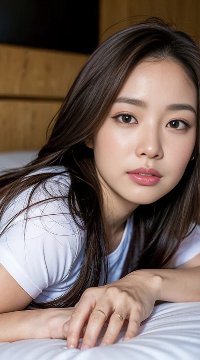 Dark brown hair、Light brown eyes、Japanese actress、 Lady、I am about 40 years old....、(Intricate details:1.2)、(Which is more expensive????:1.4)、 (Ultra-high resolution:1.2)、Ultra-high resolution、(fine adjustment)、(Detailed facial features)、Hmph、8k resolution、D cup size breasts、Hair length、By the pool、Venice hotel pool、Venice hotel pool、Sitting on a beach bed iBy the pool、You can see the pool in the back、Extravagant space、relax、T-Shirts、濡れたT-Shirts、Water Drop,Full body photo、Head to toe shot、lying on a beach bed、Photographed while lying on a beach bed、Lie down with your butt up、Accentuate your breasts、Gentle expression、