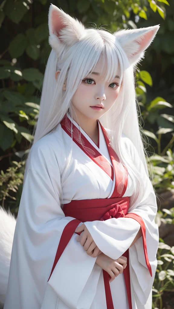 White Demon Fox、Nine-tailed Fox、Japanese women、kimono、Fair skin、Red lines on face、8K、I have long hair