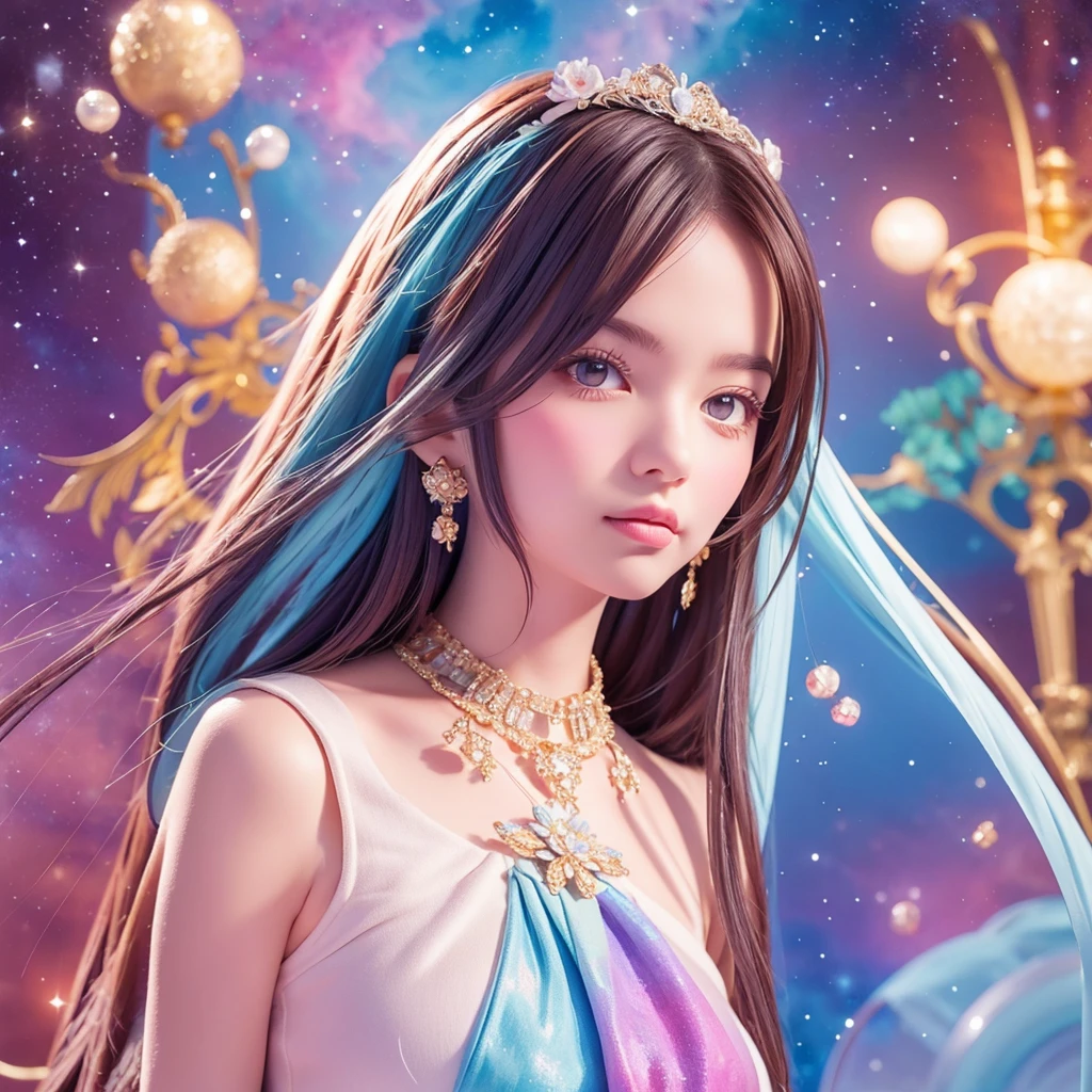 Portraiture (Strass) In space, Colors of the universe, Magnificent watercolor style, (Look to the side:1.1), Furry, (alone:1.1),
