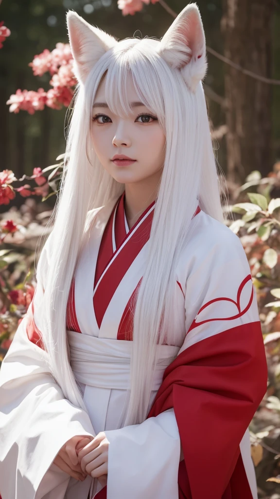White Demon Fox、Nine-tailed Fox、Japanese women、kimono、Fair skin、Red lines on face、8K、I have long hair