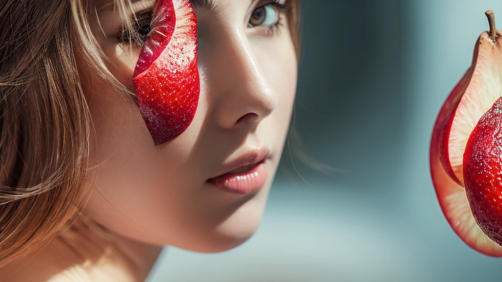 Surealism photo manipulation of a woman face like slices of pear. Photoshop manipulation