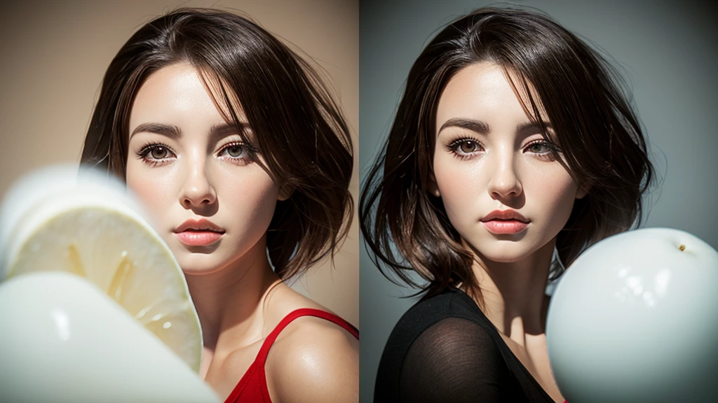 Surealism photo manipulation of a woman face like slices of pear. Photoshop manipulation