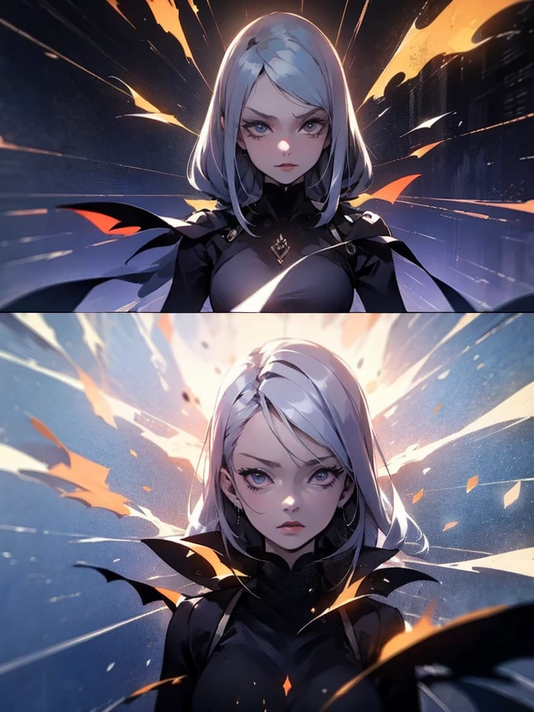 3D impressionist illustration, A Russian girl in her early 20s with ash grey hair, Delicate and beautiful depiction and technique, Sequences involving explosions and energy bursts、Seamless integration of sci-fi elements and realistic rendering、Subtle hints of humor in agent interactions、An electric atmosphere full of anticipation and mystery、Artistic depiction of the agent extraordinary abilities、Captivating attention to detail capturing every fold in the agent suit、A sophisticated fusion of traditional and contemporary artistic techniques、An eerie yet captivating soundtrack that sets the atmosphere for an epic battle between good and evil、A sci-fi noir aesthetic that enhances the overall cinematic experience、Meticulously crafted compositions that emphasize the intensity and dynamics of the scene、An interesting juxtaposition between the agent calm demeanor and the chaos unfolding around him.、Tension and suspense palpable with every brush stroke、An immersive atmosphere that transports the viewer to a parallel world where anything is possible。