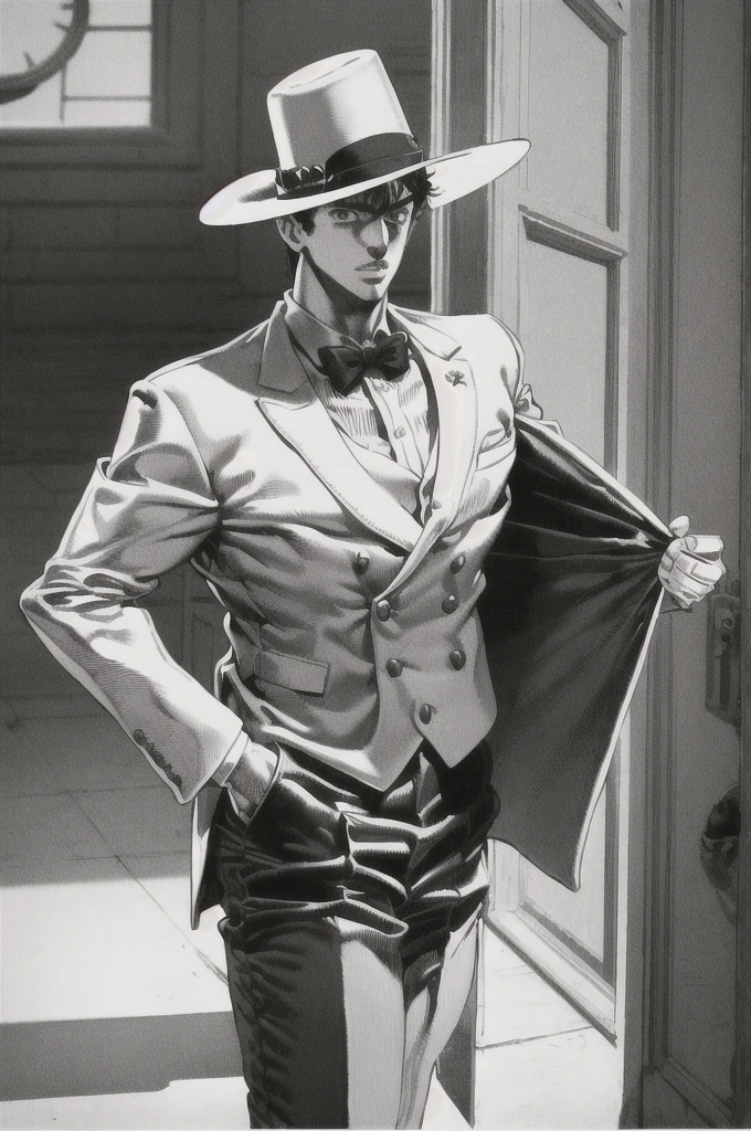 1boy, hat, suit, white suit, mature male, (best quality, masterpiece:1.3)