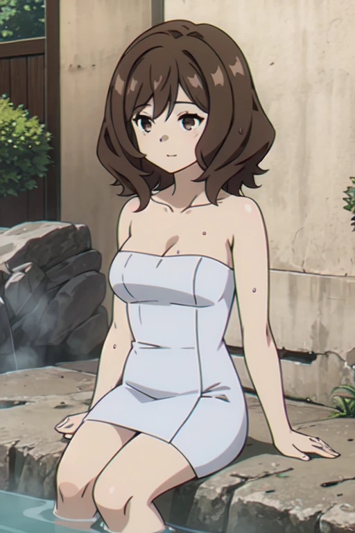 (((Best quality))),((Ultra-detailed)),((illustration)),((Disheveled hair)),((frilld)),(1 girl),(Solo),
1girl,bath,bathing,breasts,collarbone,convenient censoring,hair between eyes,light purple hair,looking at viewer,medium breasts,nude,onsen,partially submerged,petals on liquid,ripples,short hair,sitting,smile,soaking feet,solo,steam,water,wet,wet hair,(bath towel:1.4),(towel:1.2),
brown eyes,brown hair,rating:safe,