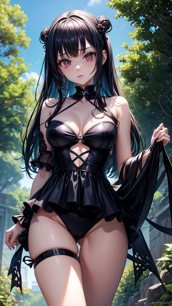 Group anime gothic girls in cyber swim suits