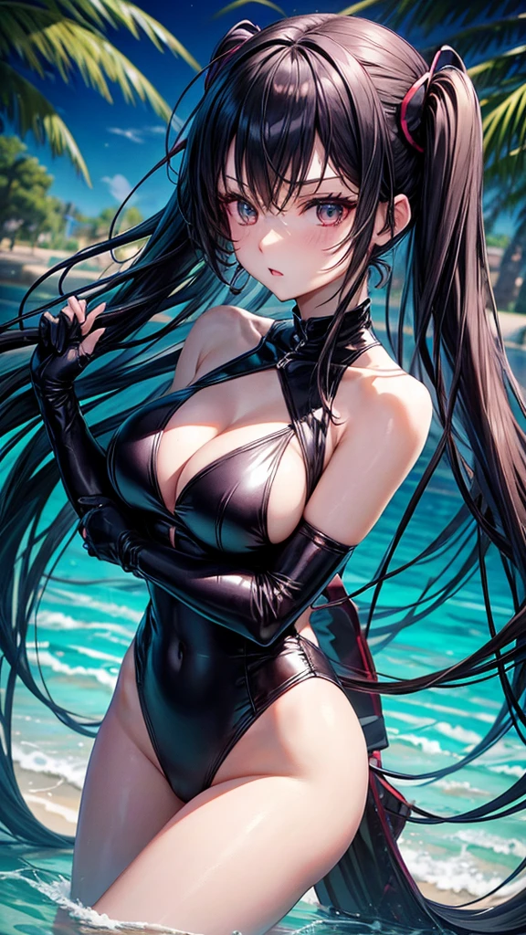 Group anime gothic girls in cyber swim suits