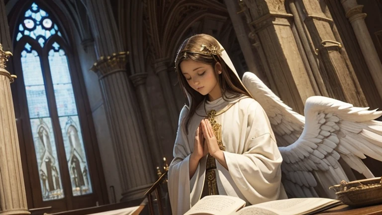 help me create an image of the angel Gabriel in prayer