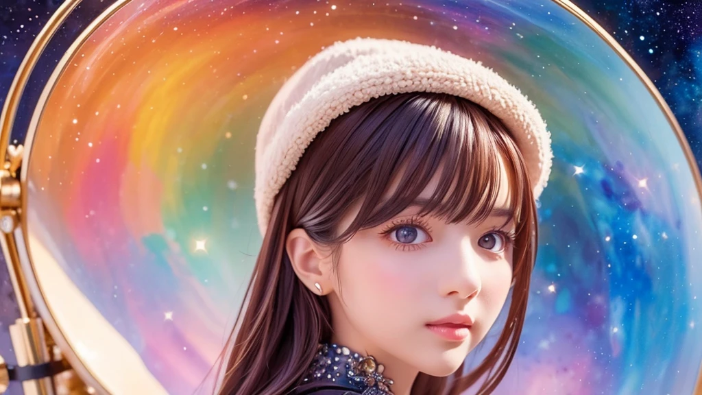 Portraiture (Strass) In space, Colors of the universe, Magnificent watercolor style, (Look to the side:1.1), Furry, (alone:1.1),
