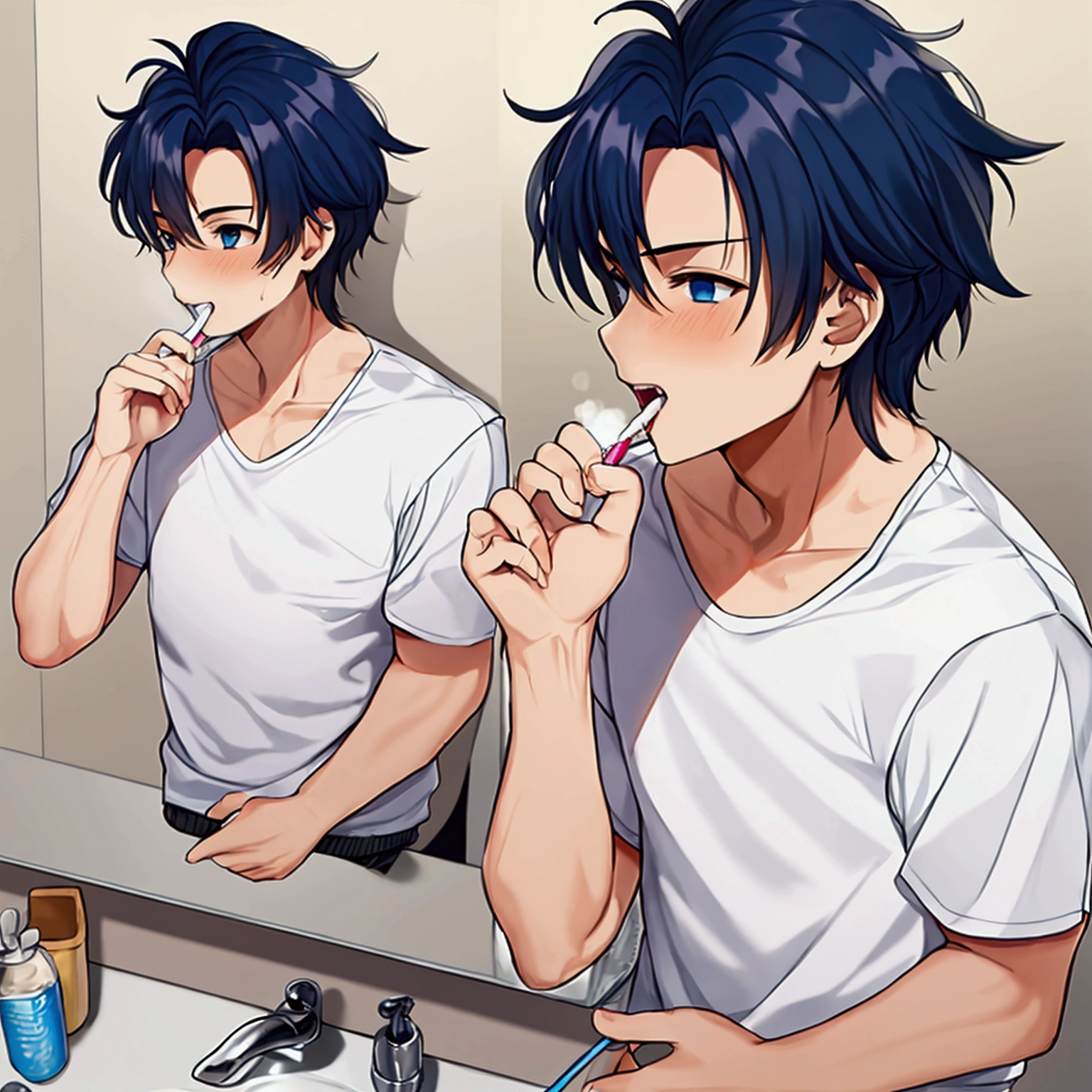 age boy brushing his teeth
