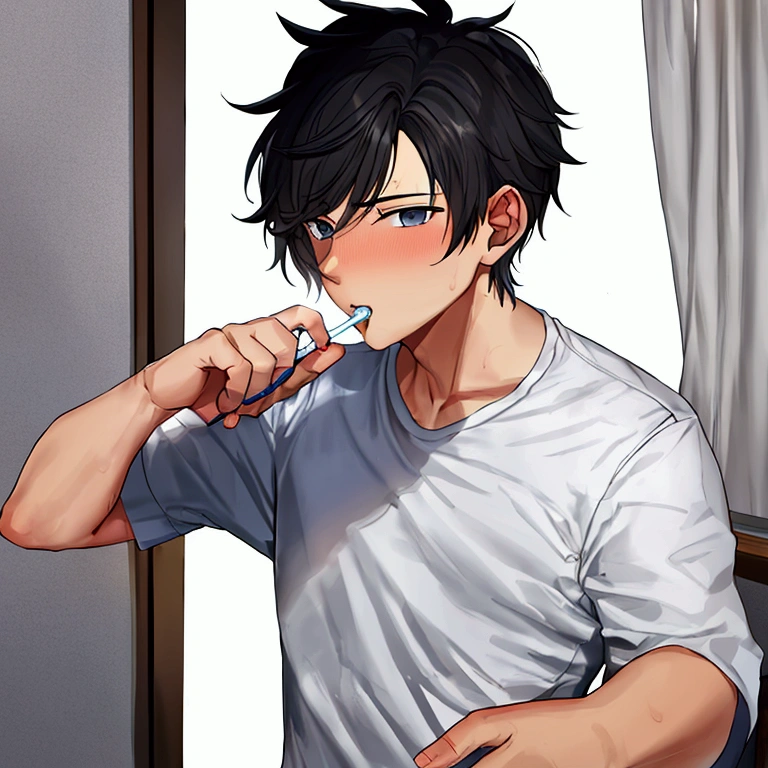 teenage boy brushing his teeth