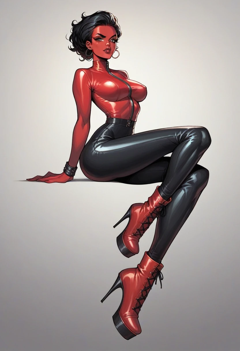A pair of leather ankle boots. Red leather. Black ombre toe. black carbon fibre stiletto heels