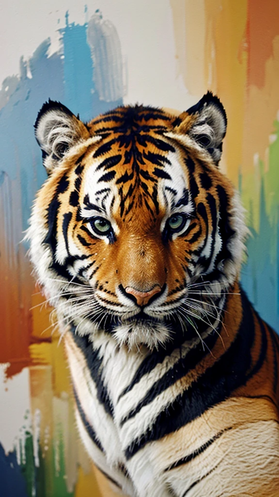 a painting colourful of tiger's head