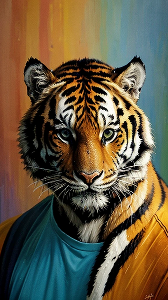 a painting colourful of tiger's head