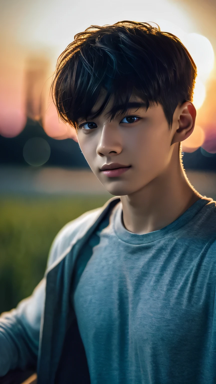 Highest quality, masterpiece, Ultra-high resolution, (Realistic: 1.4), Original photo, wallpaper, Head Photo, skin, Simple Background, Iris, detailed, Selfie, 1 boy, 18-year-old, good looking, Wind,Night view