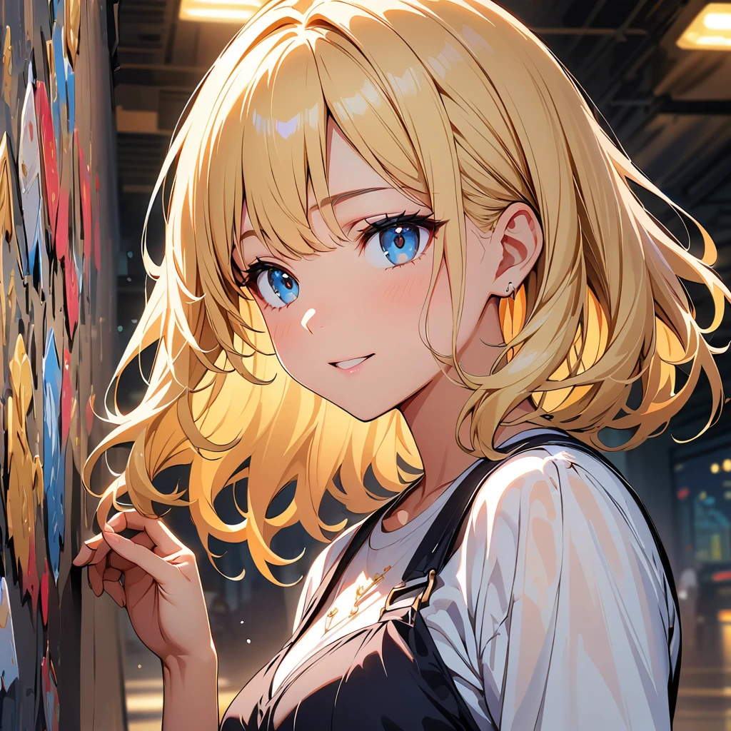masterpiece, Highest quality, Super detailed, figure, Beautiful details, Depth of written boundary, Dynamic Angle, 8k wallpaper, Portraiture, Best light and shadow quality, 4K, 8k, CG, The finer details, Blurred Background, Upper Body, Contemporary, dress, blonde, Long Hair, Beautiful Eyes, Beautiful splashes,Broken heart and cutting my hair short