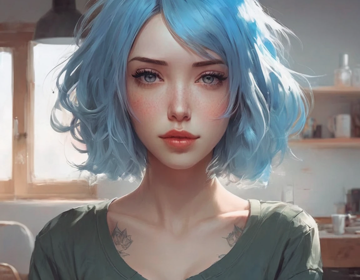 There is a blue-haired woman, Guweiz style art, Guweiz, beautiful character painting, Guweiz in ArtStation Pixiv, Guweiz in Pixiv ArtStation, stunning anime face portrait, beautiful digital art, Wlop Rossdraws, Guweiz Masterpiece, detailed digital anime art