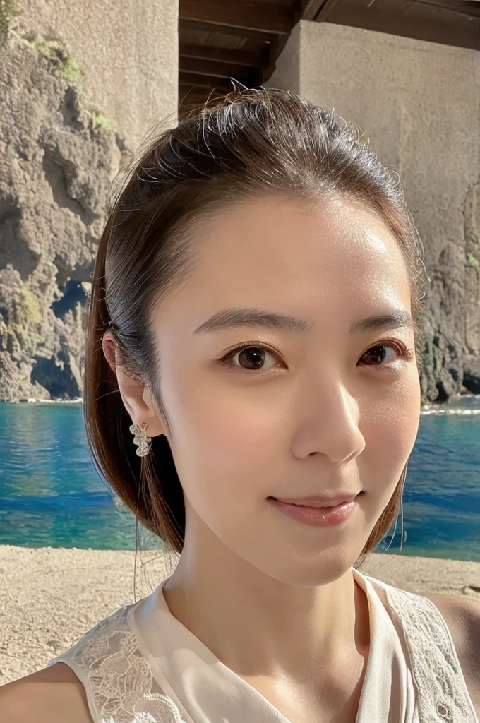 ((Highest quality)), ((masterpiece)), (detailed),Perfect Face,Japanese,landscape,Mature Woman,Upper Body