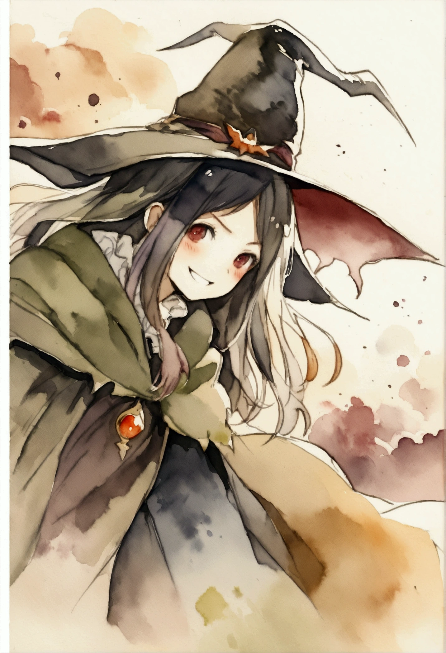 Grinning scary witch　Dark fantasy　Picture books　watercolor
