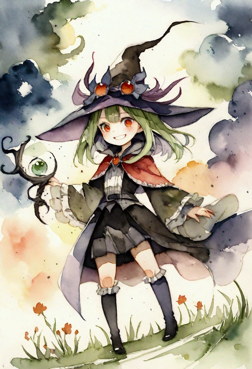 Grinning scary witch　Dark fantasy　Picture books　watercolor