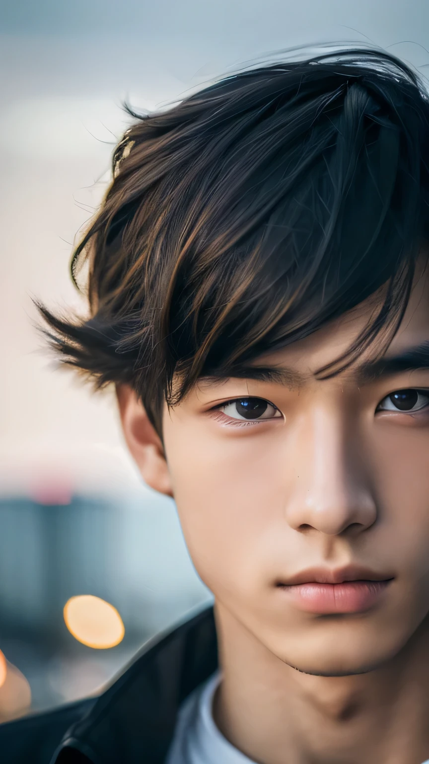 Highest quality, masterpiece, Ultra-high resolution, (Realistic: 1.4), Original photo, wallpaper, Head Photo, skin, Simple Background, Iris, detailed, Selfie, 1 boy, 18-year-old, good looking, Wind,