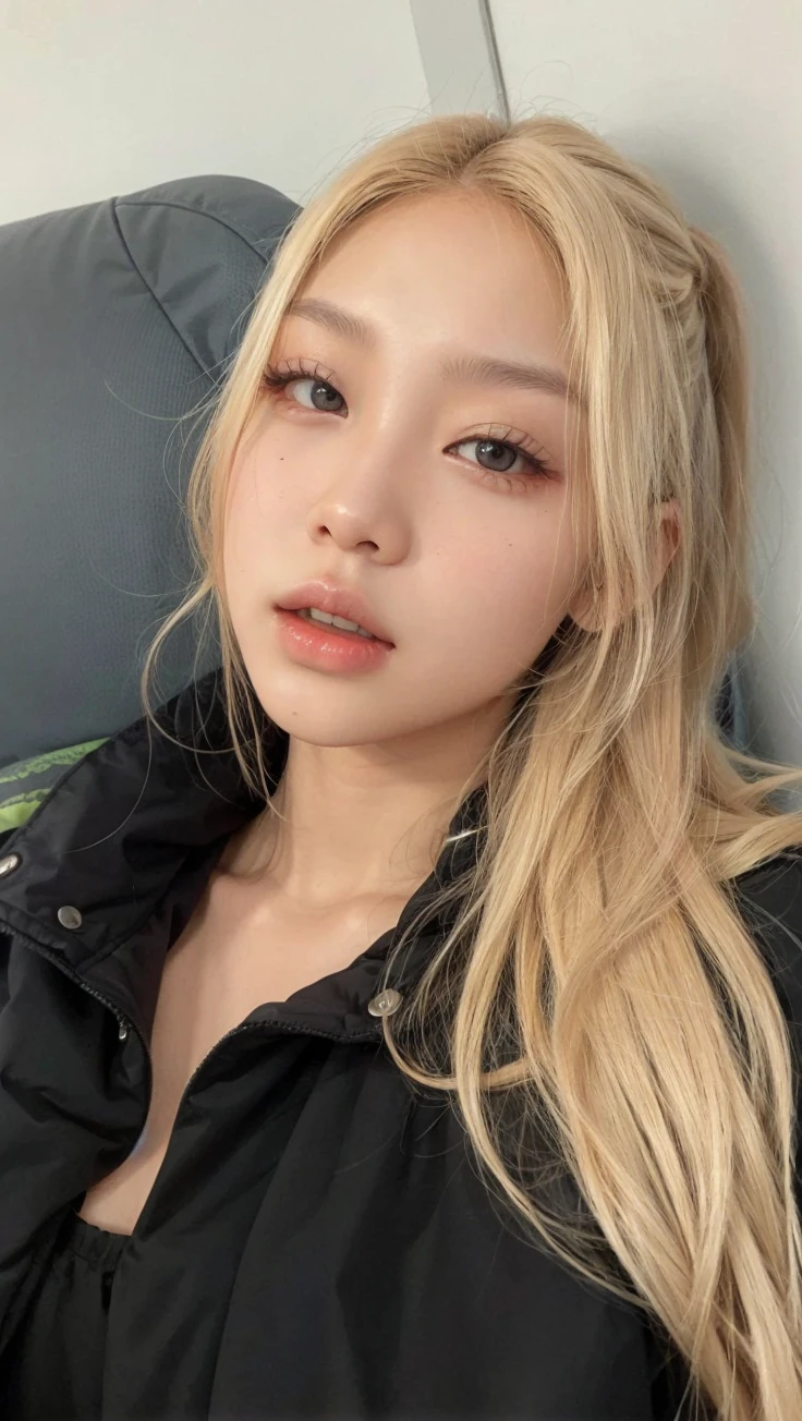 Jennie kim, high resolution, longye hair, hair blonde, slightly separated lips,