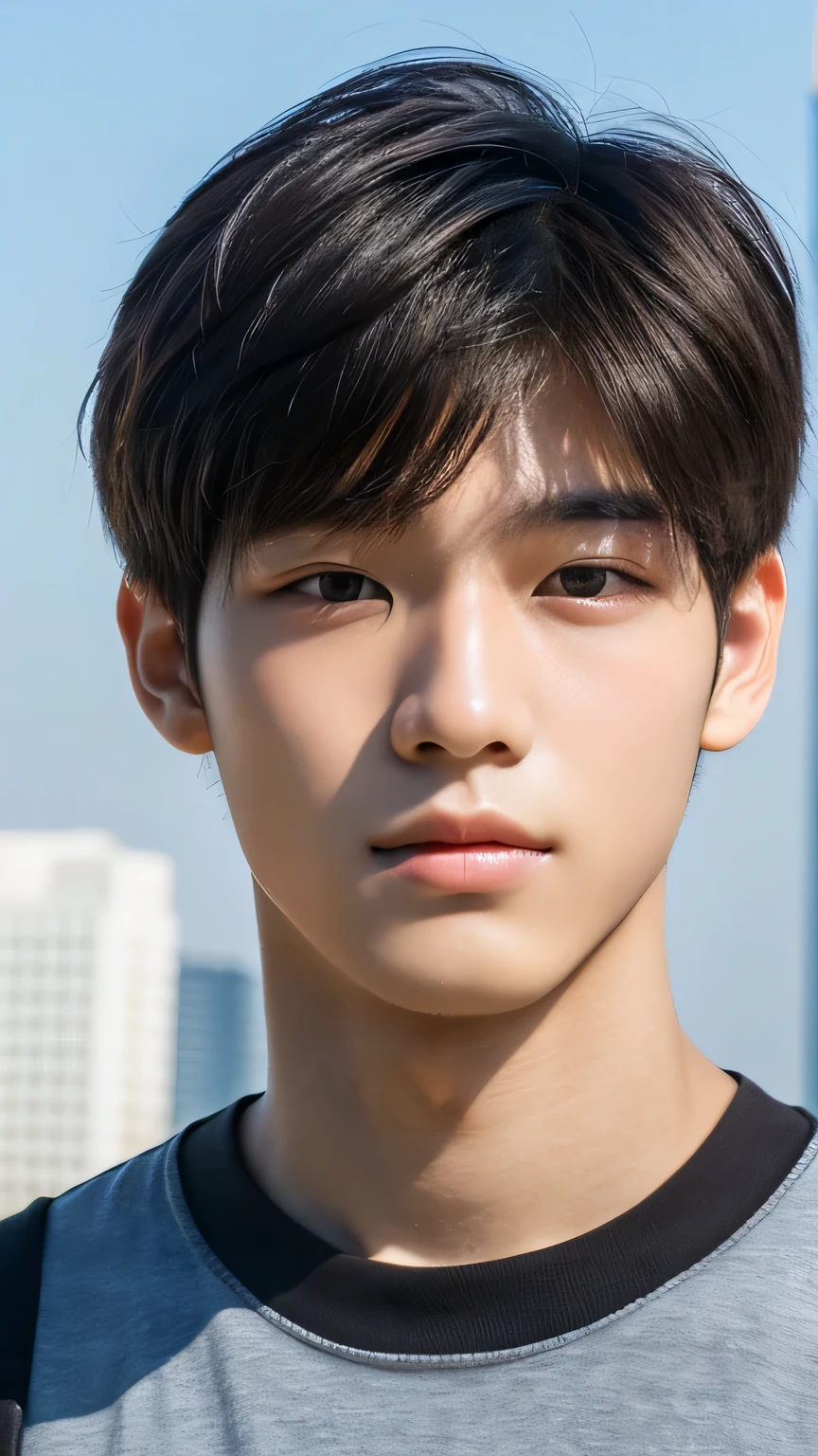 Highest quality, masterpiece, Ultra-high resolution, (Realistic: 1.4), Original photo, wallpaper, Head Photo, skin, Simple Background, Iris, detailed, Selfie, 1 boy, 18-year-old, Korean handsome, Wind,Cafe