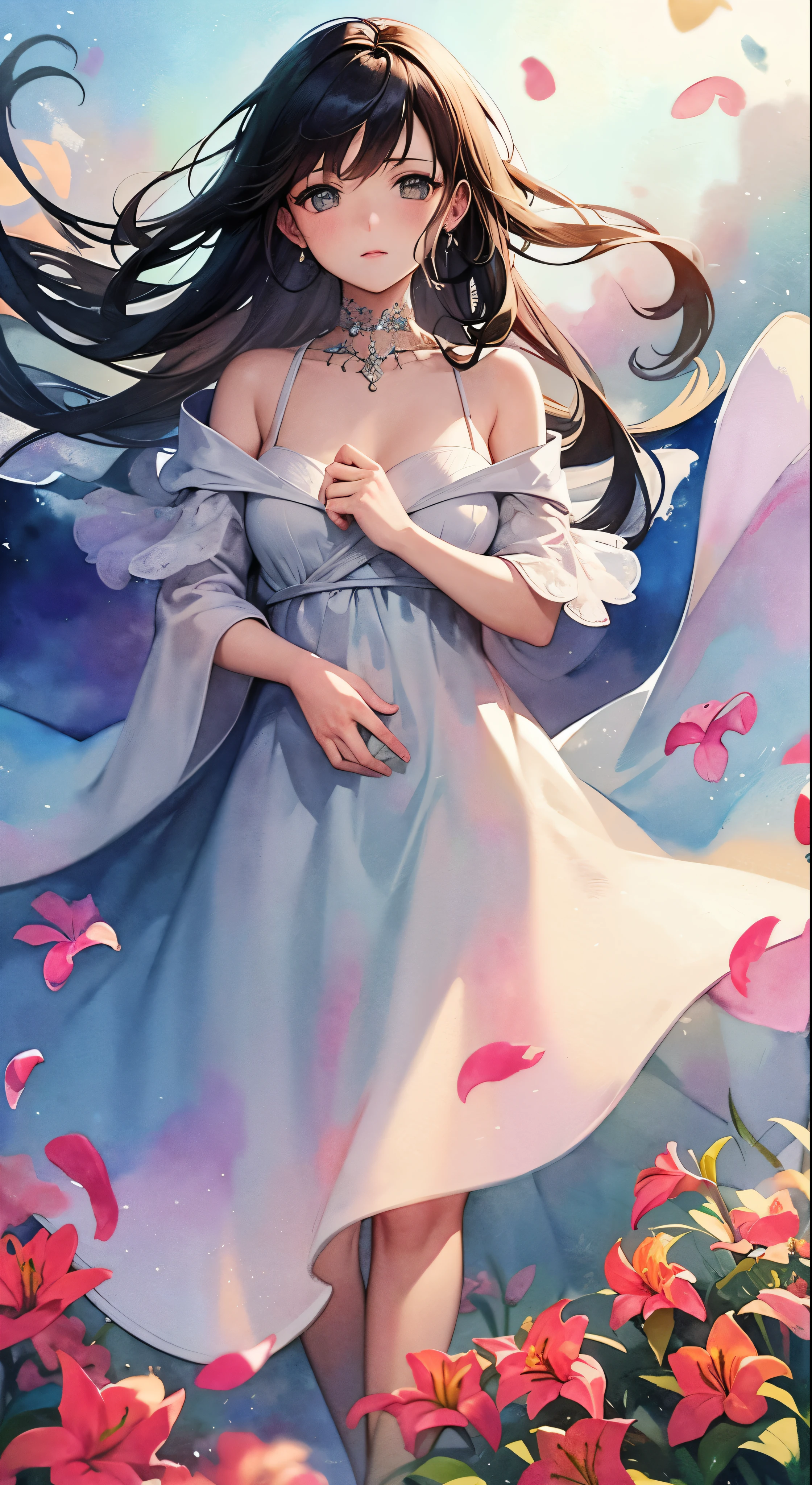 wtrcolor style, digital art of (lilies), official art, blown by the wind, masterpiece, beautiful, ((watercolor)), paint splatter, intricate details. Great detail, [dripping:0.5], trending on Artstation, Rachel Walker