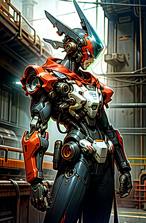 dark_Fantasy,cyberpunk,(electric saw,electric saw man,red:1.1),1 person,mechanical miracle,Appearance of the robot,Cybernetic Guardian, Dressed in dilapidated machinery, complicated, (metal steel [rust]), elegant, Focus clearly, Shot by Greg Rutkowski., soft light, bright colors, Masterpiece, ((road)), cowboy shoot, dynamic gesture,