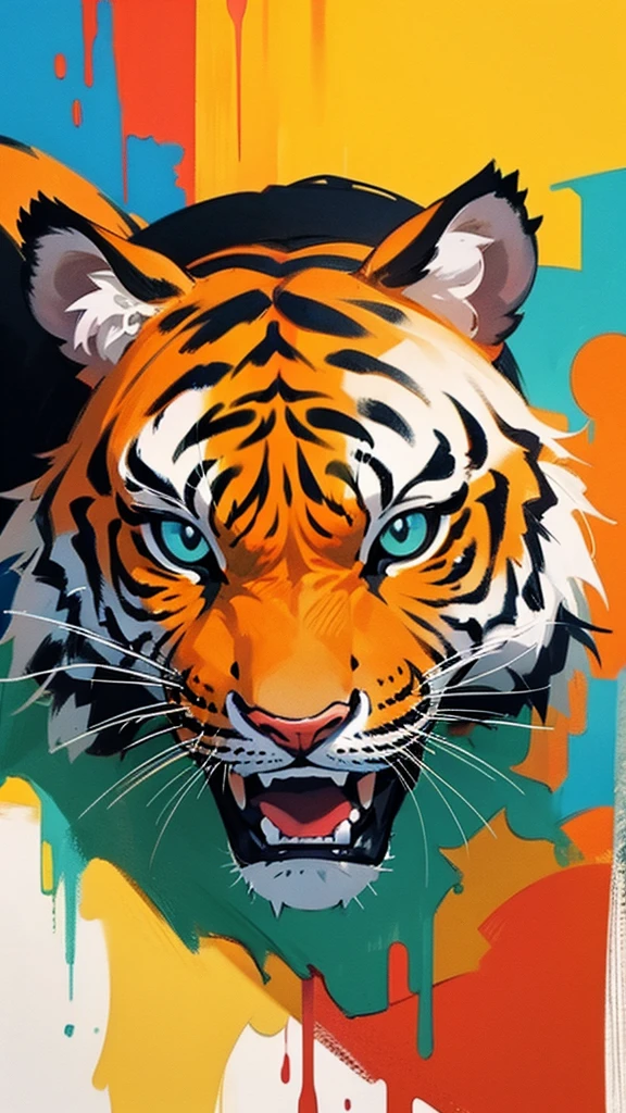 a painting colourful of tiger head