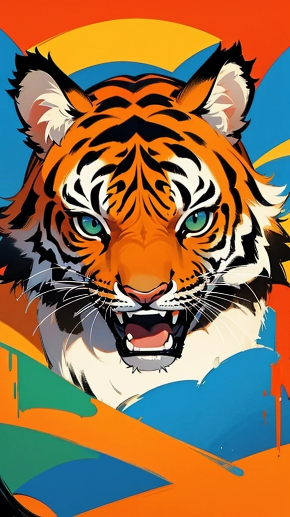 a painting colourful of tiger head